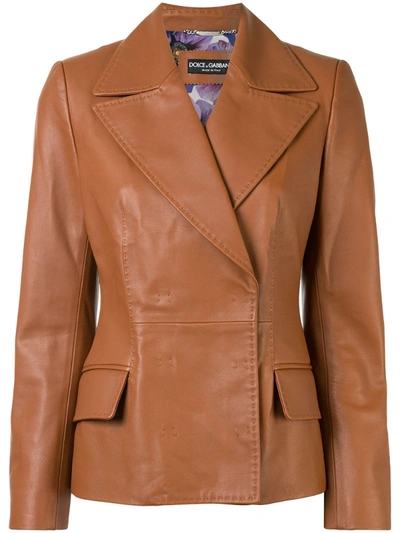 Dolce & Gabbana Concealed Fastening Calf Leather Jacket In Brown