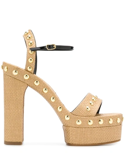 Casadei Studded 145mm Open Toe Sandals In Neutrals