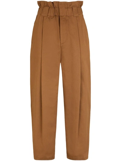 Fendi Paperbag-waist Tapered Trousers In Brown