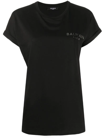Balmain Logo印花短袖t恤 In Black