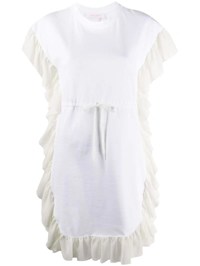 See By Chloé Short Sleeve Ruffled Trim Jersey Dress In White