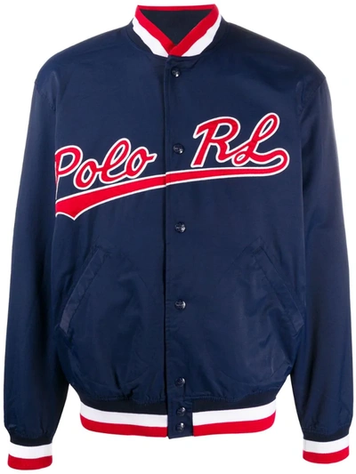 Polo Ralph Lauren Embroidered Logo Bomber Jacket In Blue