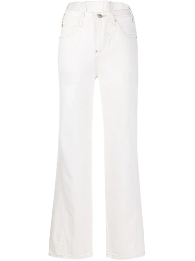 Pushbutton High-waisted Flared Jeans In White