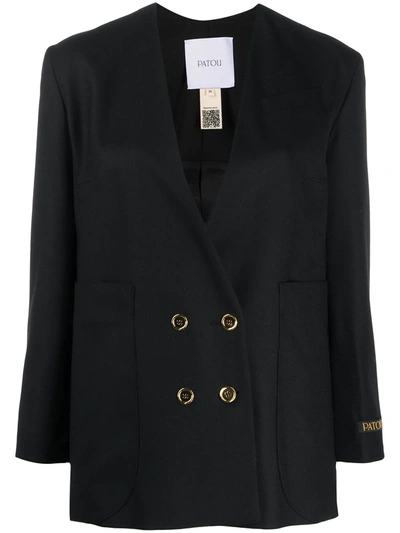 Patou Collarless Double-breasted Blazer In Black