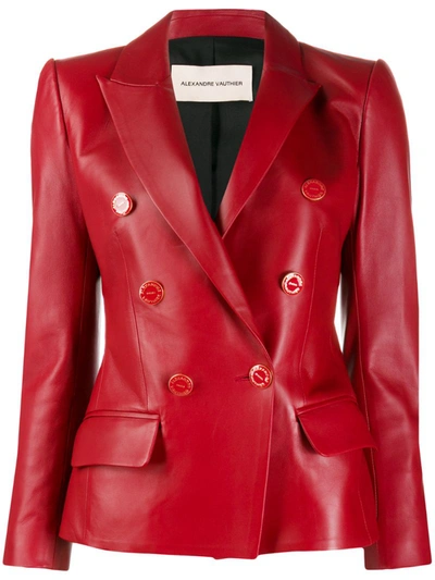 Alexandre Vauthier Double Breasted Leather Blazer In Red