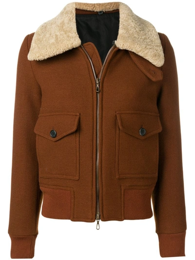 Ami Alexandre Mattiussi Zipped Jacket With Shearling Collar In Brown