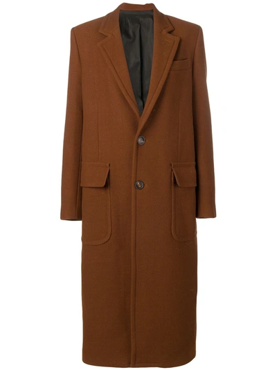 Ami Alexandre Mattiussi Patched Pockets Two Buttons Long Lined Coat In Brown