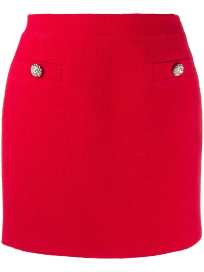 Alessandra Rich Tweed Button Mini Skirt W/ Crystals In Red