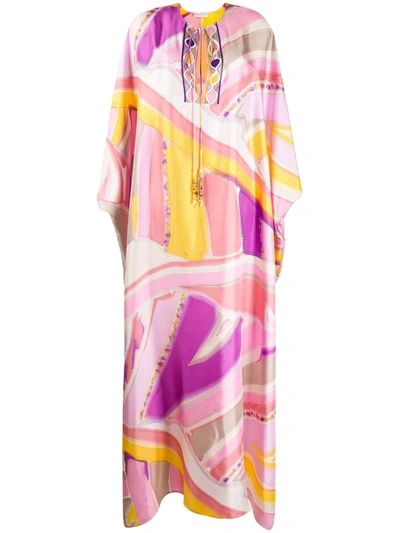 Emilio Pucci Printed Silk Twill Caftan Dress In Pink