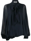 Valentino Pussybow Pouf Sleeve Blouse In Blue