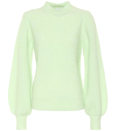 Ganni Soft Knitted Round Neck  Sweater In Light Green