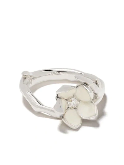 Shaun Leane Silver Cherry Blossom Diamond Flower Ring In Sterling Silver