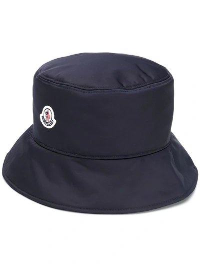Moncler Wide Brim Nylon Bucket Hat In Blue