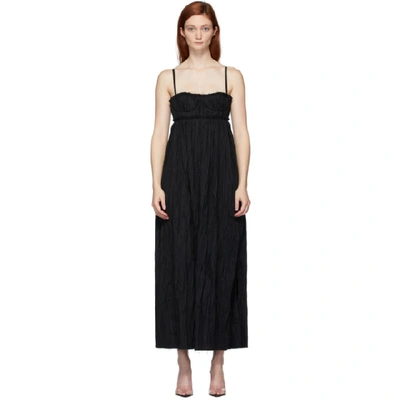 Khaite Jordyn Plisse Cotton Poplin Dress In 200 Black