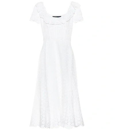 Polo Ralph Lauren Ruffled Eyelet Lace Cotton Midi Dress In White