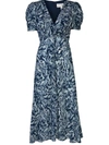 Saloni Lea Silk Crepe De Chine Midi Dress In Blue