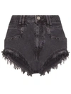 Isabel Marant Eneida Frayed Cotton Denim Shorts In Grey