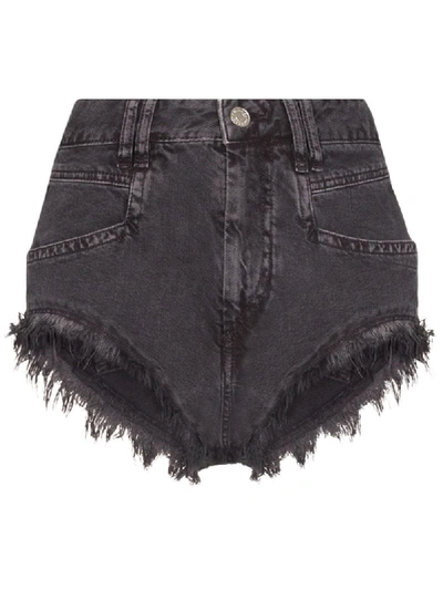 Isabel Marant Eneida Frayed Cotton Denim Shorts In Grey