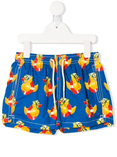 Mc2 Saint Barth Kids' Duck Snorkel Print Nylon Swim Shorts In Blue