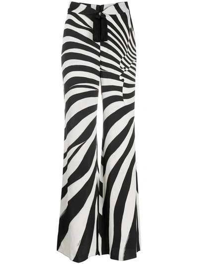 Roberto Cavalli High Waist Zebra Print Wide Leg Pants In Black
