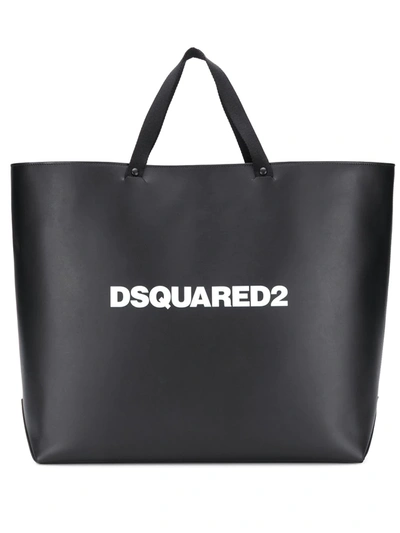 Dsquared2 Logo Print Leather Tote Bag In Black