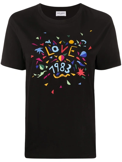Saint Laurent Love 1983 Printed Cotton Jersey T-shirt In Black