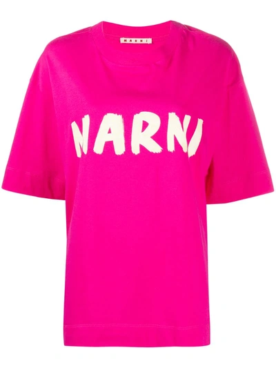 Marni Oversize Logo Cotton Jersey T-shirt In Fuchsia