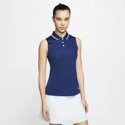 Nike Dri-fit Victory Womenâs Sleeveless Golf Polo In Blue Void,white,white