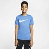 Nike Dri-fit Big Kids' Swoosh Training T-shirt In Light Game Royal Heather,white