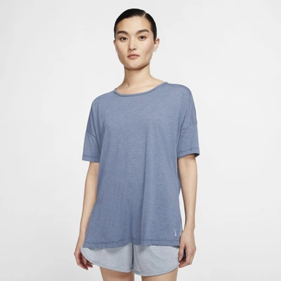 Nike Yoga Women's Short-sleeve Top (diffused Blue) - Clearance Sale In Diffused Blue,heather,obsidian Mist