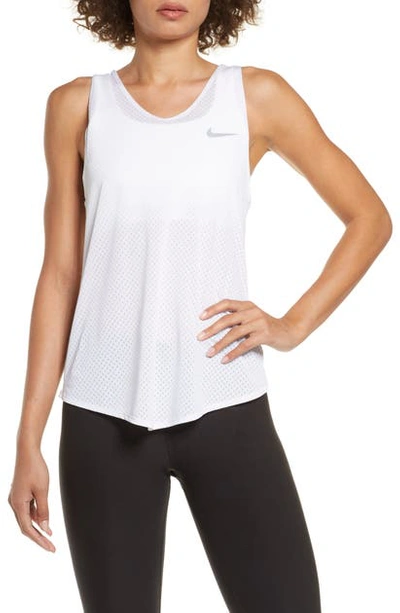 Nike Breathe Dri-fit Running Tank In White/refsil