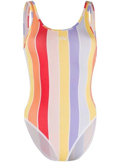 Nike Plus Rainbow Stripe Tank Bodysuit-multi In White/white