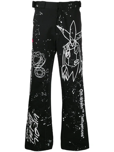 Off-white Futura Distressed Printed Cotton-twill Trousers In Black