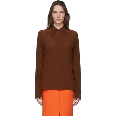 Victoria Beckham Pointed Collar Silk Shirt In Chestnut