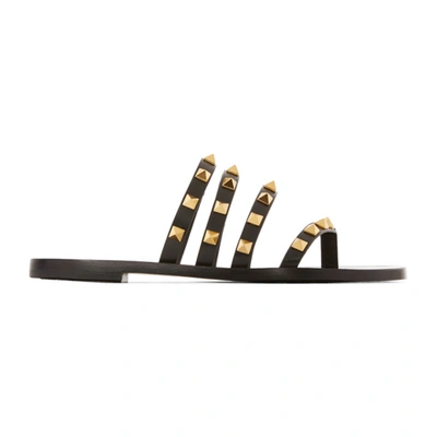 Valentino Garavani Rockstud Flair Leather Slides In 0no Nero