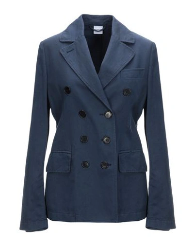Aspesi Cotton And Lined Double Breasted Blazer In Dark Blue