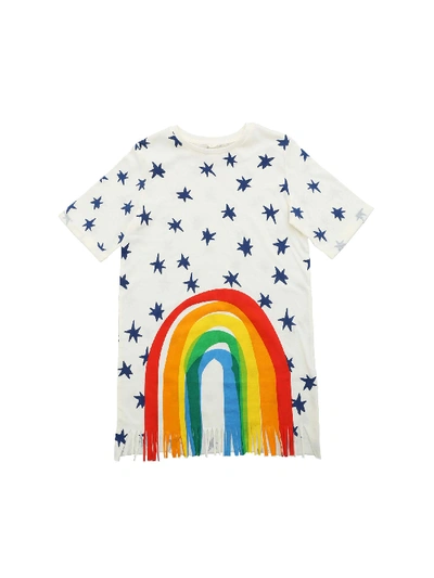 Stella Mccartney Kids' Rainbow Print Dress In Cream Color In White