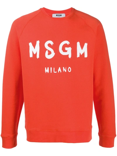 Msgm Brushed Logo Sweatshirt In Coral Color In Red