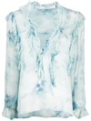 Iro Cruis Printed Ruffle Lace-up Blouse In Light Blue