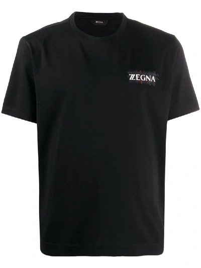 Z Zegna Logo Lettering Printed Jersey T-shirt In Black