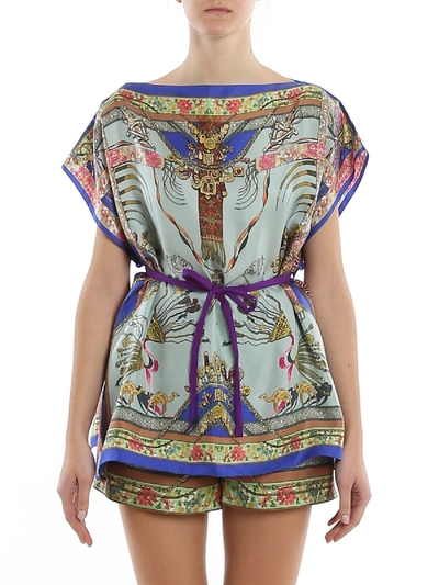 Etro Silk Caftan With Contrasting Ribbons In Multi