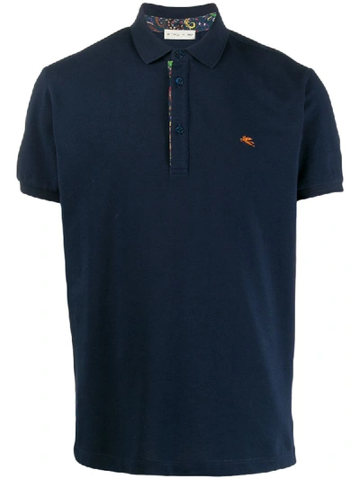 Etro Paisley Patterned Undercollar Piqué Polo In Blue