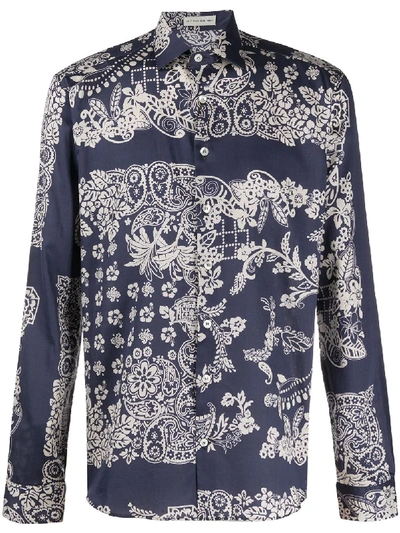 Etro Floral Printed Muslin Shirt In Blue