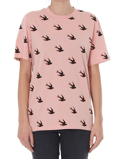 Mcq By Alexander Mcqueen Swallow Logo Printed Jersey T-shirt In Pink