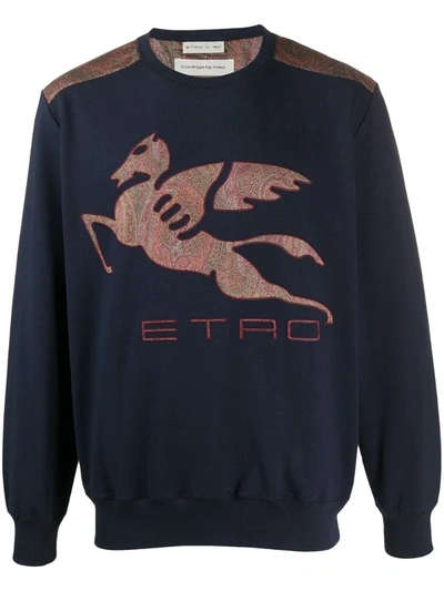 Etro Cotton Sweatshirt With Paisley Logo Patch In Blue