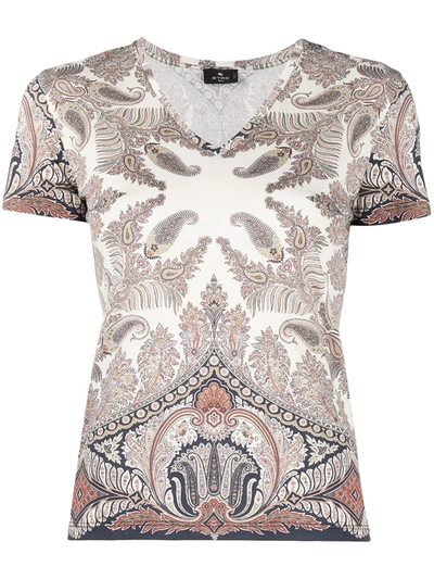 Etro Scolo V-neck Paisley Jersey T-shirt In Grey