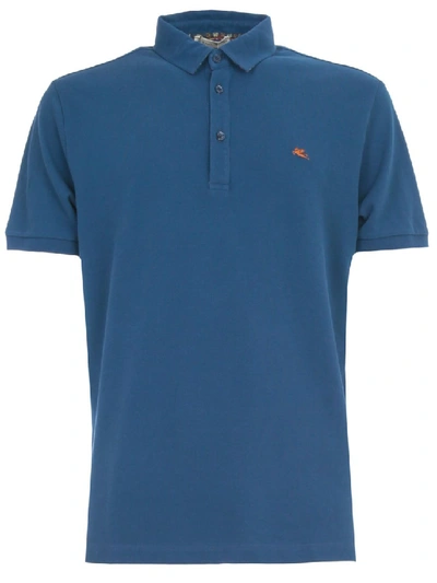 Etro Chest Pegaso Logo Embroidery Polo In Blue