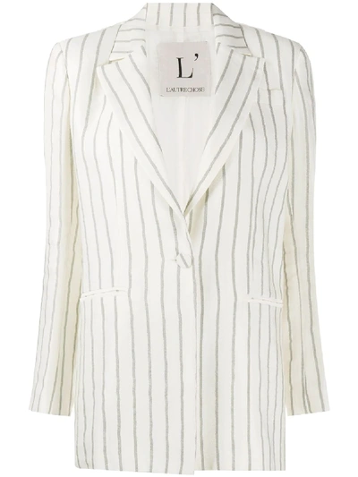 L'autre Chose Linen Blend Striped Blazer In Cream