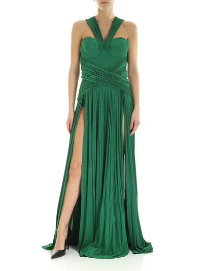 Elisabetta Franchi Green Lam Dress With Pleated Skirt | ModeSens