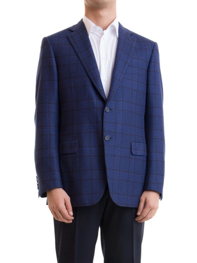 Brioni Prince Of Wales Blazer In Blue